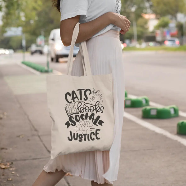Cats Books Social Justice Tote Bag
