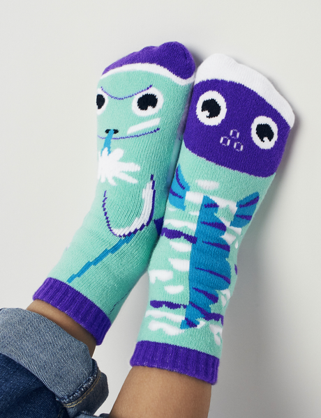 Dolphin & Fish Mismatched Non-Slip Kids Socks: KIDS LARGE