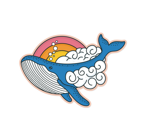 Rainbow Whale in the Clouds Sticker