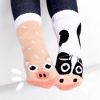 Cow & Pig Mismatched Non-Slip Kids Socks: KIDS LARGE