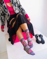 Skulls & Roses Black Sheer Crew Sock