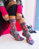 Skulls & Roses Black Sheer Crew Sock