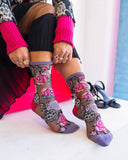 Skulls & Roses Black Sheer Crew Sock