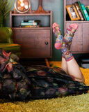 Dark Florals Black Sheer Crew Sock
