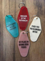 Fuck Yes You Glorious Bitch Motel Style Keychain in White