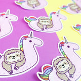 Sloth Unicorn Pool Float Summer Party Animals Vinyl Sticker