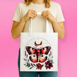Mystic Floral Moth Canvas Tote Bag