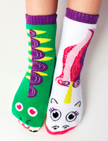Dragon & Unicorn Mismatched Non-Slip Socks for Kids: KIDS SMALL