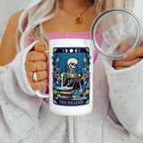 The Reader Skeleton Tarot Card Insulated Travel Mug