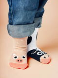 Cow & Pig Mismatched Non-Slip Kids Socks: KIDS LARGE