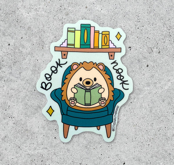 Book Nook Hedgehog Vinyl Sticker