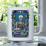 The Reader Skeleton Tarot Card Insulated Travel Mug