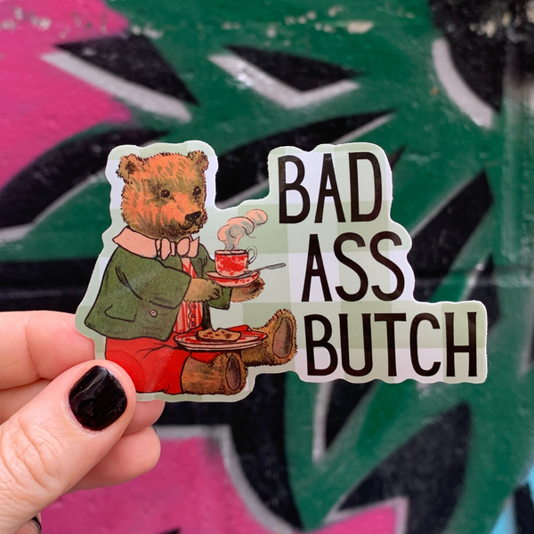 Badass Butch Lesbian Teddy Bear Vinyl Sticker