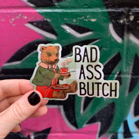 Badass Butch Lesbian Teddy Bear Vinyl Sticker