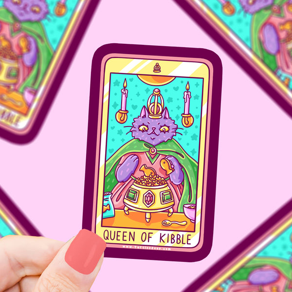 Queen of Kibble Cat Major Arcana Tarot Card Vinyl Sticker