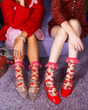 Cherry Bow Ruffle Sheer Crew Sock