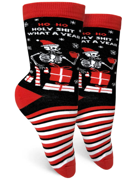 Ho Ho Holy Shit What A Year Women's Crew Socks