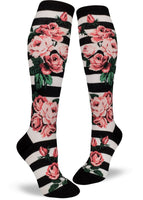 Romantic Rose Black & White Stripe Knee High