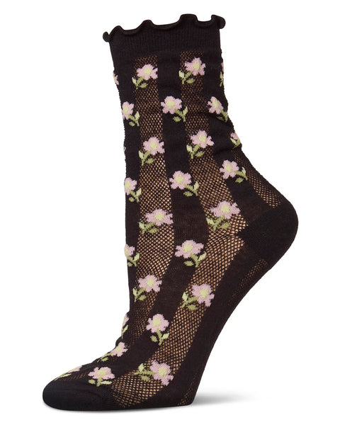 Ditsy Floral Cotton-Rich Mini-Net Ruffle-Edge Ankle Sock