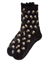 Ditsy Floral Cotton-Rich Mini-Net Ruffle-Edge Ankle Sock