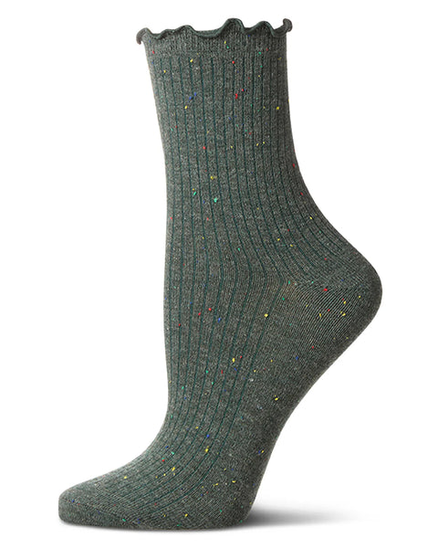 Vintage Ribbed Multi-Flecked Lettuce Edge Crew