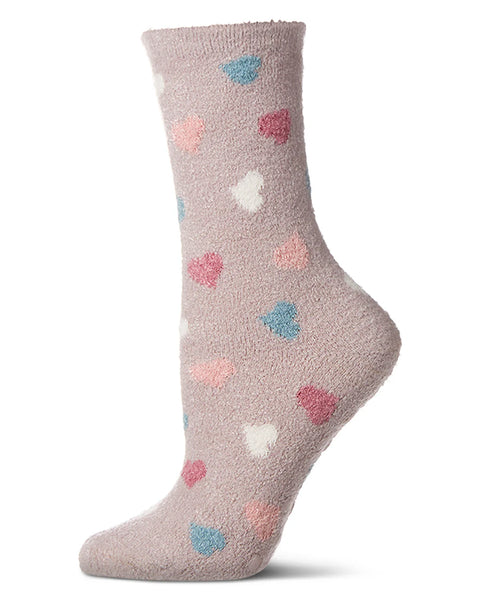 All Over Hearts Non-Skid Lavender Infused Cozy Spa Crew Sock