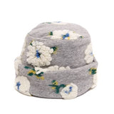 Keyes Machine Knit Cuffed Beanie with Sherpa Flowers
