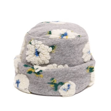 Keyes Machine Knit Cuffed Beanie with Sherpa Flowers
