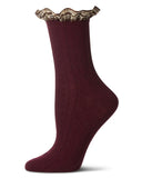 Plaid Ruffle-Cuff Chain Stitch Wool Blend Crew