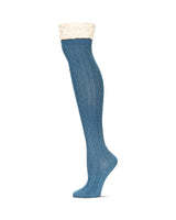 Lace Top Quatrefoil Cable Knit Over The Knee Sock