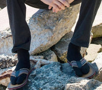 Flip Flop Socks - V-Toe Split Toe Black Crew Cotton Blend