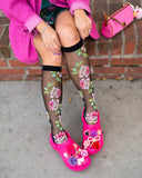 English Rose Black Sheer Knee High Sock