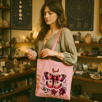 Mystic Floral Moth Canvas Tote Bag