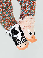 Calf & Piglet Mismatched Non-Slip Baby Booties: 6-12 Months