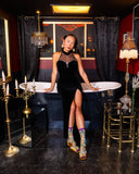 Jeweled Floral Gold Shimmer Sheer Crew Sock