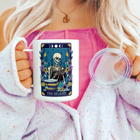 The Reader Skeleton Tarot Card Insulated Travel Mug
