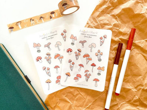 Forest Mushrooms Sticker Sheet | Clear Frosted