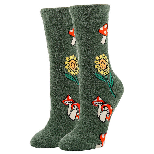 Mushroom Fields | Women's Funny Fuzzy Crew Socks