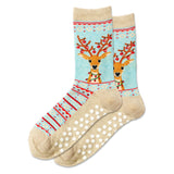 Fuzzy Reindeer Sock with grips on the sole