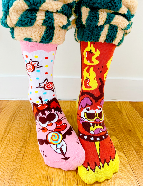 Purrty Sweet & Feline Spicy Mismatched Cats Socks for Adults