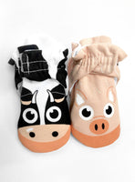 Calf & Piglet Mismatched Non-Slip Baby Booties: 6-12 Months