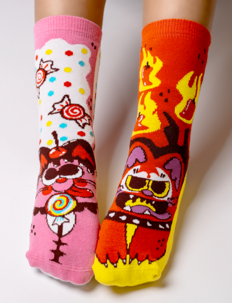 Purrty Sweet & Feline Spicy Fun Non-Slip Grip Socks for Kids