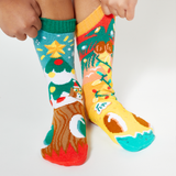 Christmas Trees Piney & Coco - Mismatched Non-Slip Kid Socks: KIDS LARGE