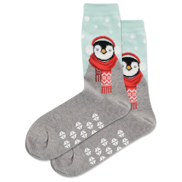 Fuzzy Cozy Penguin Sock with grips on the sole